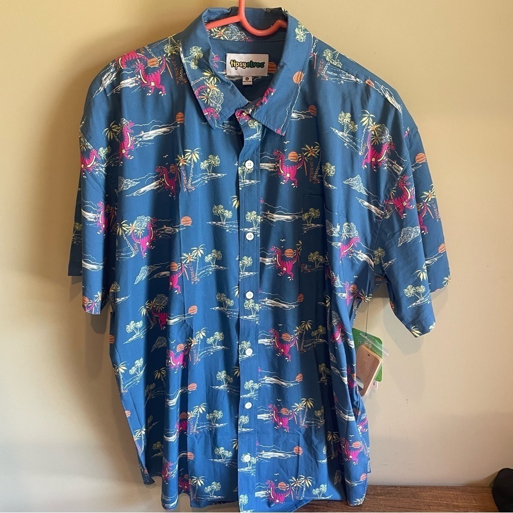 Tipsy Elves Prehistoric Party Hawaiian Shirt Short Sleeve Button Up XXL NWT